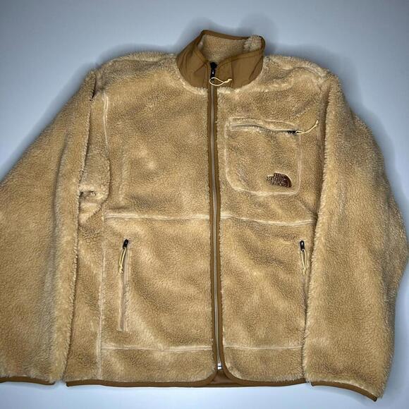 The North Face Men’s Full Zip Fleece Jacket Brown Tan Sherpa Size L - Picture 1 of 9